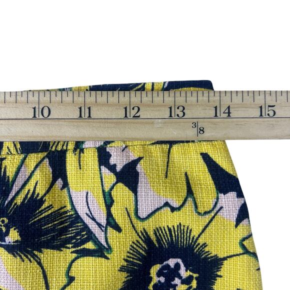 Yellow Navy Floral Pencil Skirt 00 | Knee Length Preppy Classic Chic Workwear - Picture 9 of 11